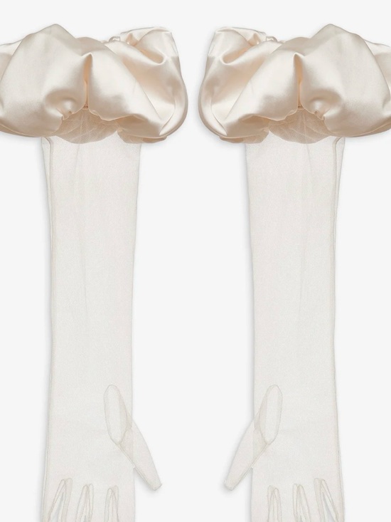 For Love And Lemons Accessories - For Love And Lemons Serena Ivory Satin Puff Long Gloves NWT